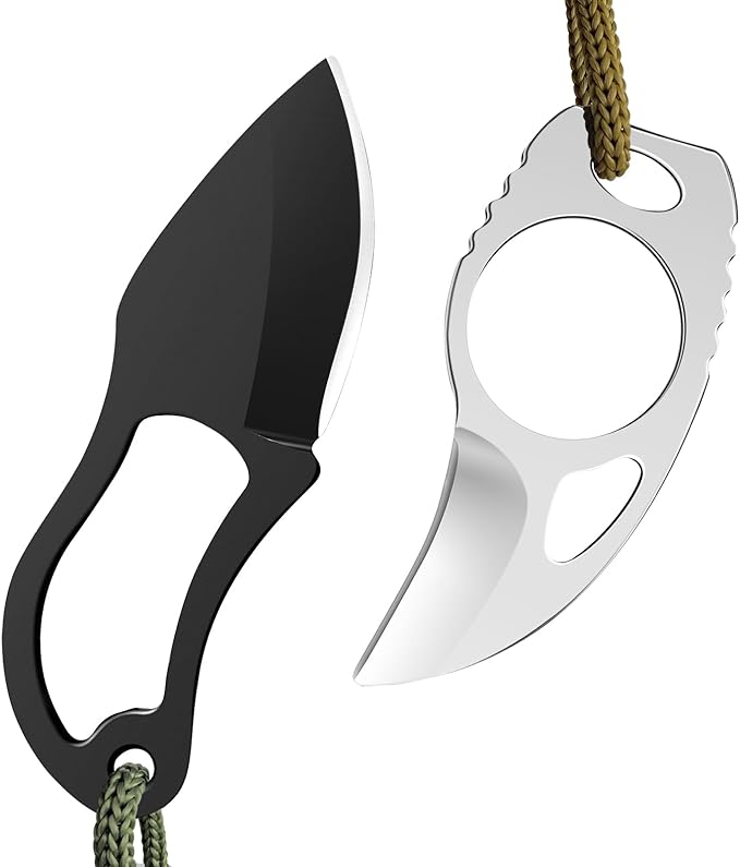 2PCS EDC Utility Mini Pocket Knife with Sheath and Rope, Ultra Small Tactical Fixed Blade Knife Cute Box Cutter, Perfect for Outdoor Camping, Survival, Hiking, Gifts for Men and Women