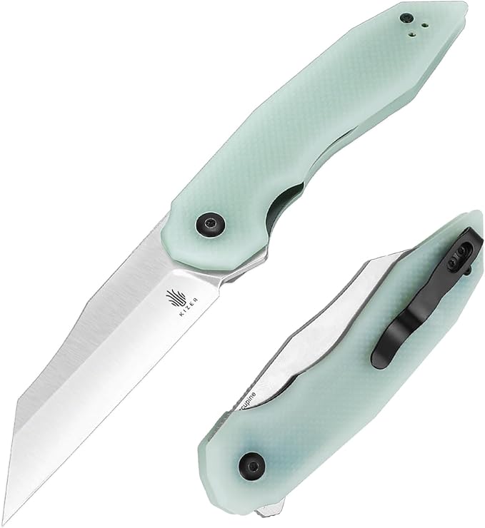 Kizer Porcupine Pocket Knife, Folding Knife 3.43 Inches 9Cr18MoV Steel Blade, Jade G10 EDC Tactical Survival Knife for Man and Women, Portable Hunting Camping Knife L3008A1