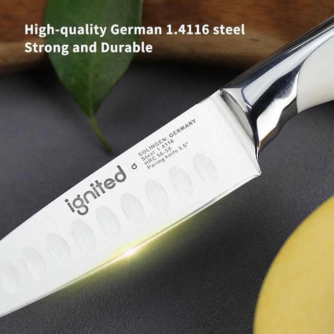 3.5 inch Paring Knife with Anti-slip Textured Handle, Hollow Edge Chef Knife, Razor Sharp Kitchen Knife with Dimples