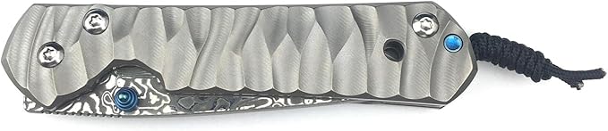 6.7 Inch Damascus Folding Knife with Pocket Clip, 2.6 Inch Damascus Blade with Titanium Alloy Handle, Sebenza Knife Folding Pocket Knife with Frame Lock, Thumb Stud for EDC Camping