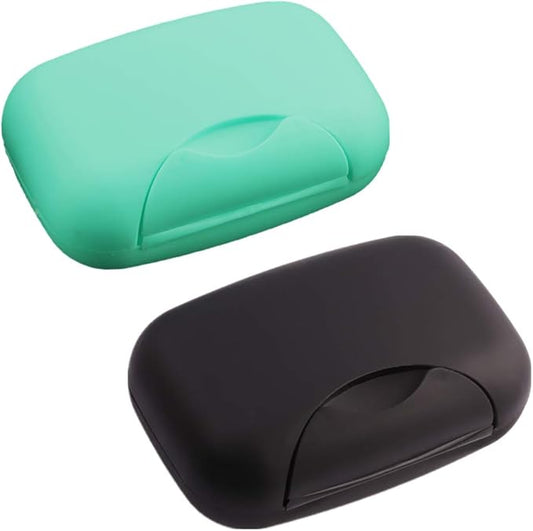 2 Pcs Plastic Soap Case Holder Container Box Home Outdoor Hiking Camping Travel Blue & Black