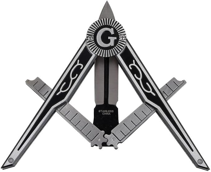 Folding Masonic Pocket Knife, 5.75 inch Closed/ 3.50" Blade Knife When Partially Opened It Forms the Shape of a Compass/Square Masonic symbol Gift for Men for Hunting, Camping, Fishing, Hiking Etc