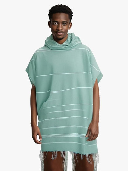 1pcs Large Turkish Cotton Poncho Towel Surf Poncho Changing Towel Robe with Hood and Front Pocket Absorbent Wearable Towel Hooded Beach Towel for Adult Man Women Beach Pool (Green, Large)