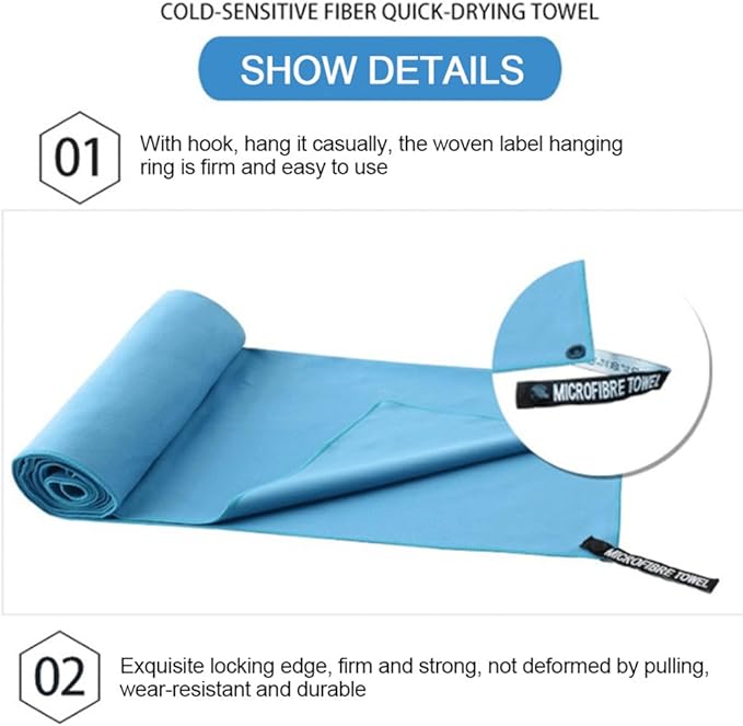 3Pack Quick Drying Soft Microfiber Towel, Sport Super Absorbent Bath Beach Towel Portable Gym Towel for Camping Swimming Running Yoga Golf Hiking Towel (Sky Blue)