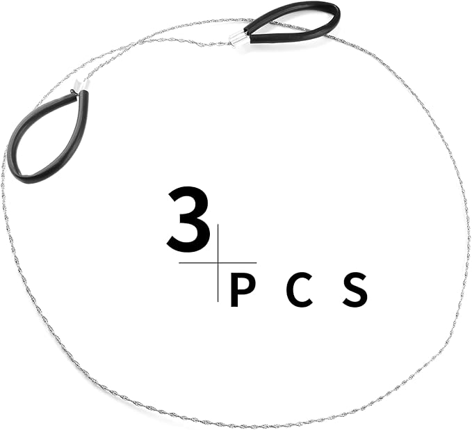 3 Pack Stainless Steel Wire Saw Emergency Saw Kit, Camping Wire Saw Mini Backpacking Saw, Cable Cutting String Bone Rope Saw, Travel Chainsaw for Wood Cutting Hiking Hunting (Wire Handle)