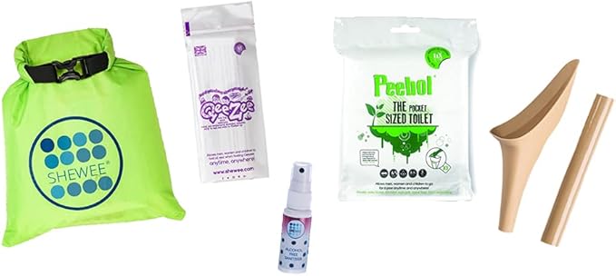 SHEWEE Flexi Travel Pack - Includes Reusable Pee Funnel, Peebol Pocket Sized Toilet, Hand Sanitiser and Dry Bag (Desert Sand)