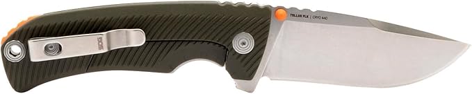 SOG Tellus FLK Daily Outdoor Full-Sized Frame Lock Folding Knives | GRN Handle | CRYO 440C Stainless Steel Blade | Reversible Pocket Clip