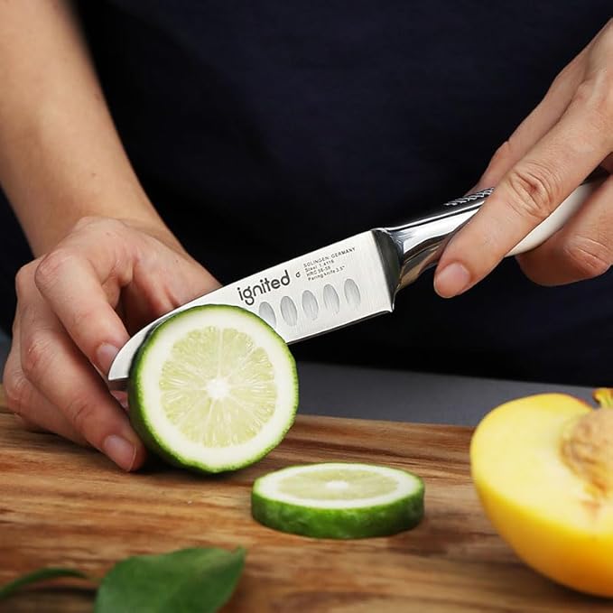 3.5 inch Paring Knife with Anti-slip Textured Handle, Hollow Edge Chef Knife, Razor Sharp Kitchen Knife with Dimples
