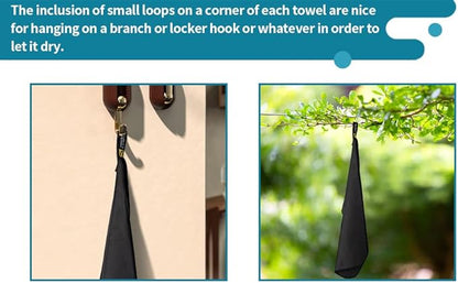 2 Pack Microfiber Fast Drying Towel - Lightweight&Compact for Beach, Travel, Yoga Sports, Camping (Large (30"x60")+Small (12"x25"), Black)