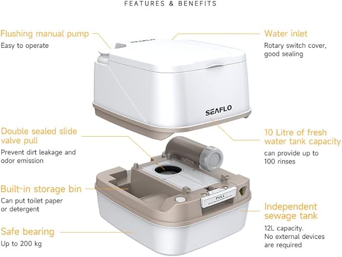 SEAFLO 2.6 Gallon (12L) Premium Portable Travel Toilet