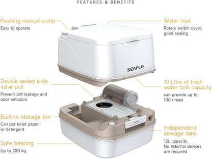 SEAFLO 2.6 Gallon (12L) Premium Portable Travel Toilet
