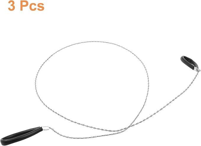 3 Pcs Stainless Steel Survival Wire Saw 21.65 Inch, Garrote Wire Cable Saw String Saw, Emergency Pocket Saw Rope Saw Hand Tool for Wood Cutting Hiking Hunting