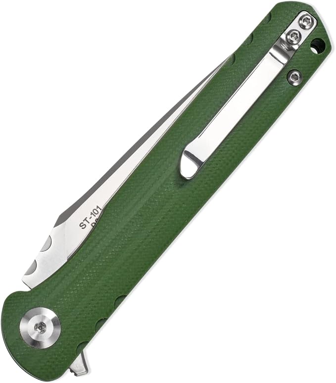 Sitivien ST101 Folding Knife, D2 Steel Blade+G10 Handle Tool Knife, EDC Pocket Knife for Outdoor, Camping, Hunting, Survival (Army green)