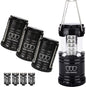 4 Pack LED Camping Lantern Portable Flashlight with 12 aa Batteries - Survival Kit for Emergency, Hurricane, Power Outage Great Christmas Gift (Midnight Black)