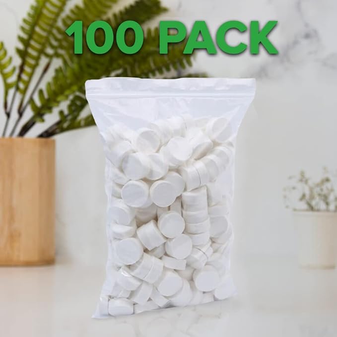 Compressed Towels Toilet Paper Tablets - Portable Compact Disposable Face Towel Wipes - Mini Coin Washcloth Tissues For Travel Camping Or Hiking + Reusable Water Tissue Dispenser (Daily Use 100)