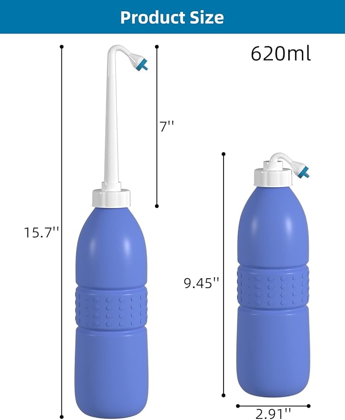 2 Pack Travel Bidet Bottle, Portable Bidet Sprayer Hand held Bidet 620ml for Personal Hygiene Care, On-The-Go Travel Bag Extra Long Pointed Nozzle Spray for Women, Baby and Elderly-Purple Bottle