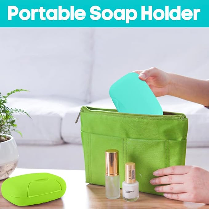 2 Pcs Plastic Soap Case Holder Container Box Home Outdoor Hiking Camping Travel Blue & Lime Green