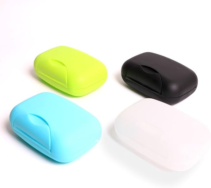 4 Pcs Plastic Soap Case Holder Container Box Home Outdoor Hiking Camping Travel Black & Clear & Lime Green & Blue