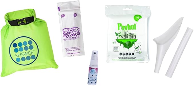 SHEWEE Flexi Travel Pack - Includes Reusable Pee Funnel, Peebol Pocket Sized Toilet, Hand Sanitiser and Dry Bag (White)