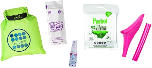 SHEWEE Flexi Travel Pack - Includes Reusable Pee Funnel, Peebol Pocket Sized Toilet, Hand Sanitiser and Dry Bag (Pink)