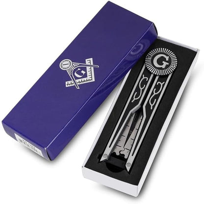 Folding Masonic Pocket Knife, 5.75 inch Closed/ 3.50" Blade Knife When Partially Opened It Forms the Shape of a Compass/Square Masonic symbol Gift for Men for Hunting, Camping, Fishing, Hiking Etc