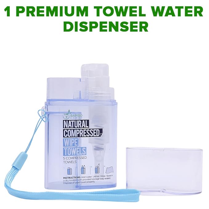 Compressed Towels Toilet Paper Tablets - Portable Compact Disposable Face Towel Wipes - Mini Coin Washcloth Tissues For Travel Camping Or Hiking + Reusable Water Tissue Dispenser (Outdoor Pack 50)