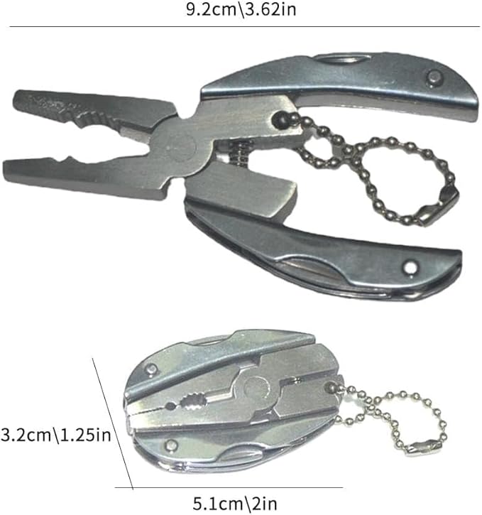 1Pc Silvery 7 in 1 Multifunctional Stainless Steel Pliers,Mini Folding Multi Tools Set Key Chain,Multi Tools Kits Wire Strippers for Outdoor Fishing Camping Hiking Multitools and Accessories