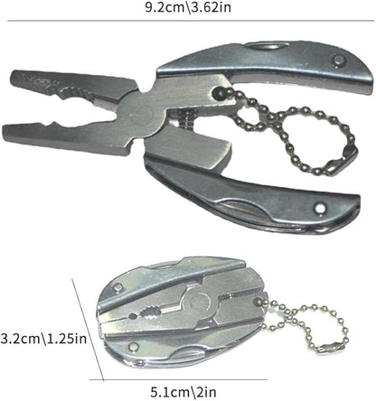 1Pc Silvery 7 in 1 Multifunctional Stainless Steel Pliers,Mini Folding Multi Tools Set Key Chain,Multi Tools Kits Wire Strippers for Outdoor Fishing Camping Hiking Multitools and Accessories