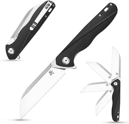 Sitivien ST103 Folding Knife, D2 Steel Blade+G10 Handle Pocket Knife, EDC Tool Knife for Outdoor, Camping, Hunting, Survival (Black)