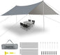 Camping Tarp with Poles, 16x12 Ft Camping Canopy, Waterproof Tent Tarp, Rain Shelter for Camping, Picnic,Beach, Outdoor Activities, Extra Large, Lightweight and UV Resistant, Extra Large, Grey