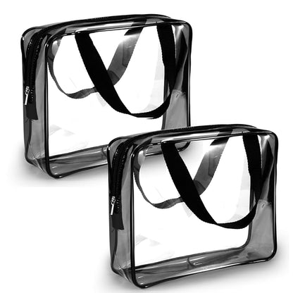 2Pcs Crystal Clear PVC Travel Toiletry Bag Kit for Women Men, Waterproof Vinyl Packing Organizer Storage Bags with Zipper Handle Straps, Cosmetic Pouch Carry on Airport Airline Compliant Bag Handbag