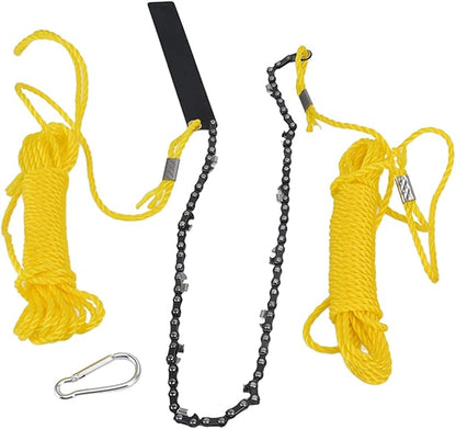 24 Inch High Reach Tree Limb Hand Rope Saw, Rope Chain Saw with Double Sides Teeth Blades, Manganese Steel Folding Pocket Chainsaw for Wood Cutting Camping Hunting Garden Work