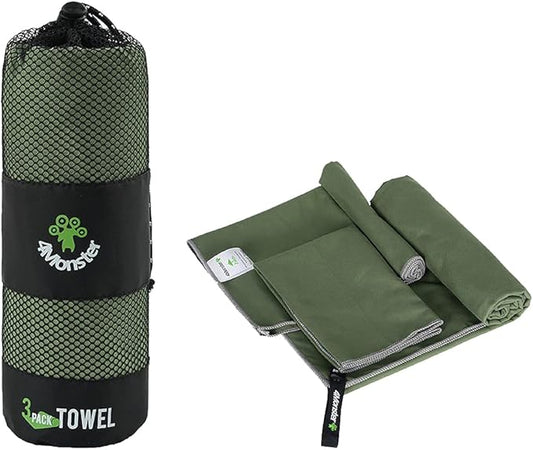 4Monster Camping Towels 3 Size at 1 Pack,Quick Dry Microfiber Towel,Beach Travel Towel Ultra Compact,Soft Gym Towel for Hiking Yoga Travel Sports Backpacking Trip and Pool