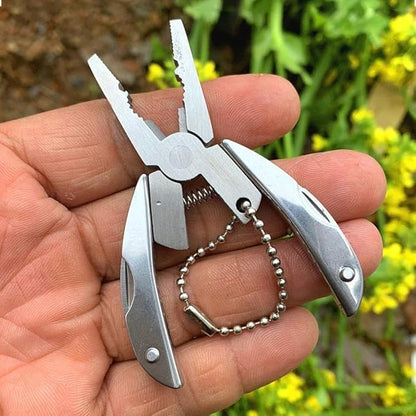 1Pc Silvery 7 in 1 Multifunctional Stainless Steel Pliers,Mini Folding Multi Tools Set Key Chain,Multi Tools Kits Wire Strippers for Outdoor Fishing Camping Hiking Multitools and Accessories