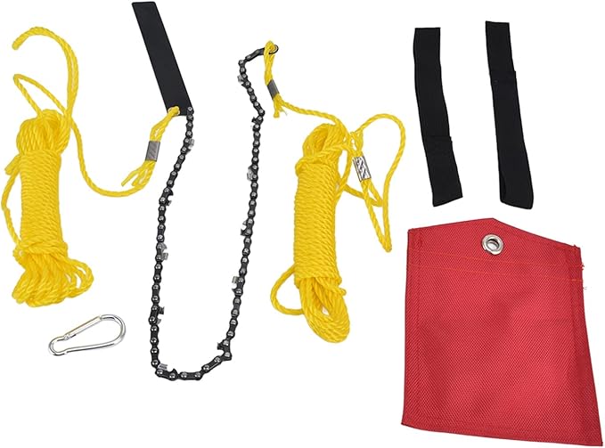 24 Inch High Reach Tree Limb Hand Rope Saw, Rope Chain Saw with Double Sides Teeth Blades, Manganese Steel Folding Pocket Chainsaw for Wood Cutting Camping Hunting Garden Work