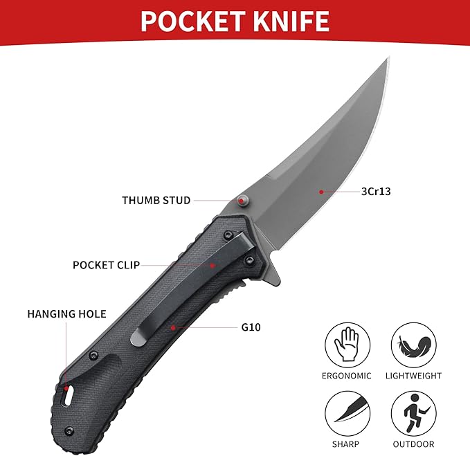 3.5 INCHES Blade Stainless Steel Folding Knife, Pocket Knife With Classic G10 Handle for Outdoor