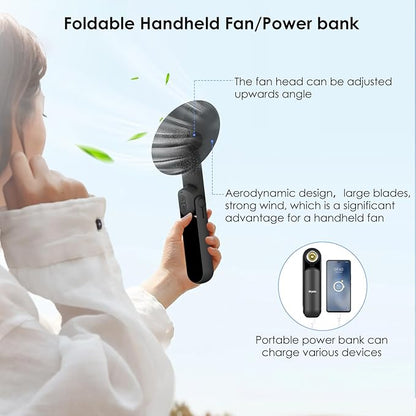 4 IN 1 Portable Handheld Fan,Personal Foldable Cooling Fan, Mini Pocket Fan,Desk Fan,Hand Fan,Flashlight,Power Bank,Table Lamp,Camping Travel Beach Fan, Birthday Gifts for Women Men(Black)