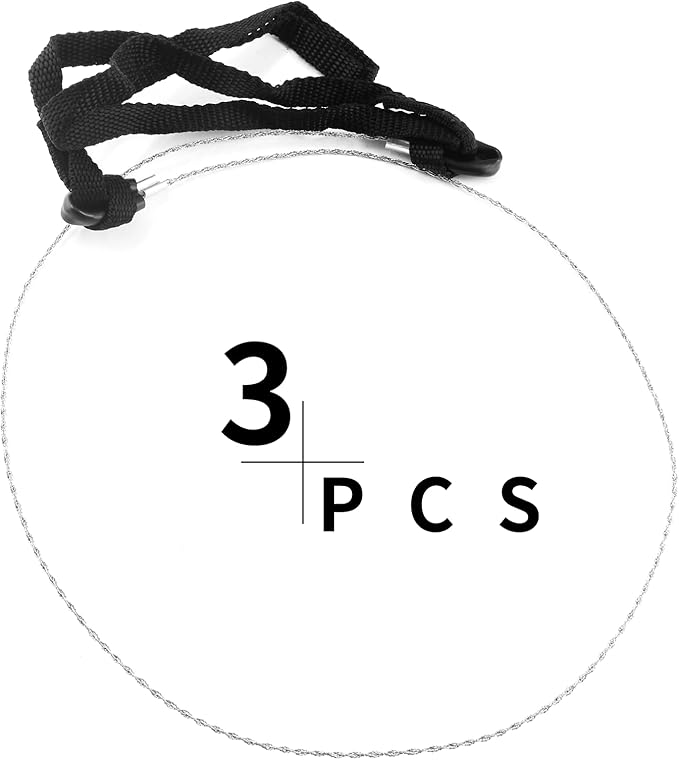 3 Pack Stainless Steel Wire Saw Emergency Saw Kit, Camping Wire Saw Mini Backpacking Saw, Cable Cutting String Bone Rope Saw, Travel Chainsaw for Wood Cutting Hiking Hunting (Rope Handle)