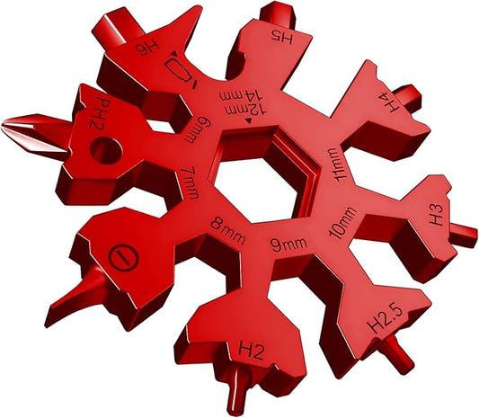 18 in 1 Snowflake Multi Tool, Phillips Flat Screwdriver Kit/Wrench/Bottle Opener, EDC Camping Gear, Gifts for Men (Red)