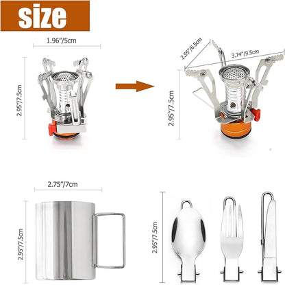 Camping Cookware Set Portable Backpacking Stove Kit, Mini Camp Stove with Non-Stick Lightweight Pots Pans and Stainless Steel Fork Knife Spoon for Outdoor Camping Hiking Cooking Gear