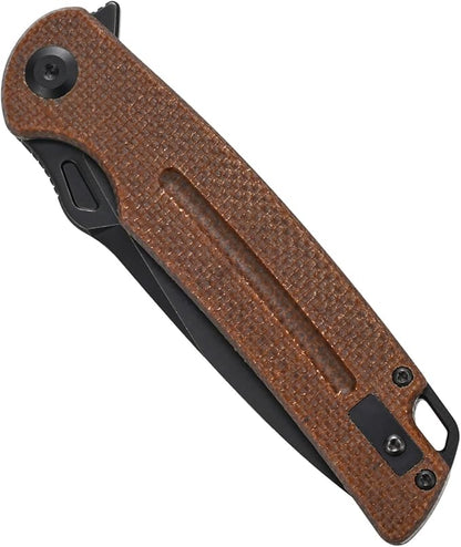 Sitivien ST137 Folding Knife,D2 Satin Blade,Micarta Handle EDC Tool Knife for Outdoor Hiking Camping Fishing(Brown)