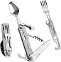 HONZIN Camping Utensil Set 5-in-1 Multi Functional Folding Flatware Set, Pocket Utensil Set Portable Detachable Stainless Steel Knife Spoon Fork Bottle Opener, Can Opener Combo Set with Carrying Bag