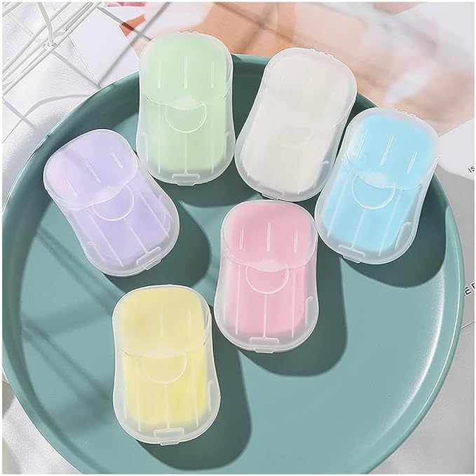 50Pcs Blue Portable Soap Sheets, Mini Portable Travel Soap Paper Sheets Disposable Water Soluble Hand Washing Bath Scented Paper Soap Camping Soap and Shampoo for Outdoor, Camping Hiking Personal Care