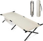 WLIVE Military Camping Cot, Portable Folding Cots for Sleeping with Carry Bag, Outdoor Camping Bed for Adults with Side Pocket, Support 300 Lbs, Silver Greige