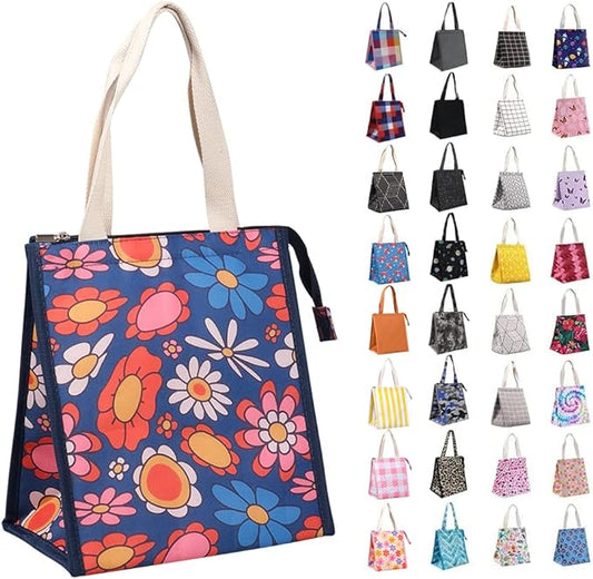 iknoe Lunch Bag Insulated Lunch Bags for Women & Men, 9L Reusable Lunch Tote Portable Adult Thermal Large Lunch Cooler for Work Picnic Beach (Blue Flowers)