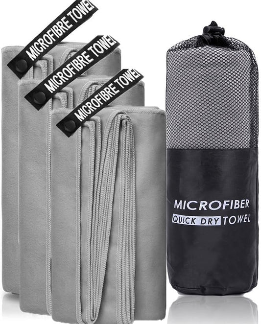 3Pack Quick Drying Soft Microfiber Towel, Sport Super Absorbent Bath Beach Towel Portable Gym Towel for Camping Swimming Running Yoga Golf Hiking Towel (Grey)
