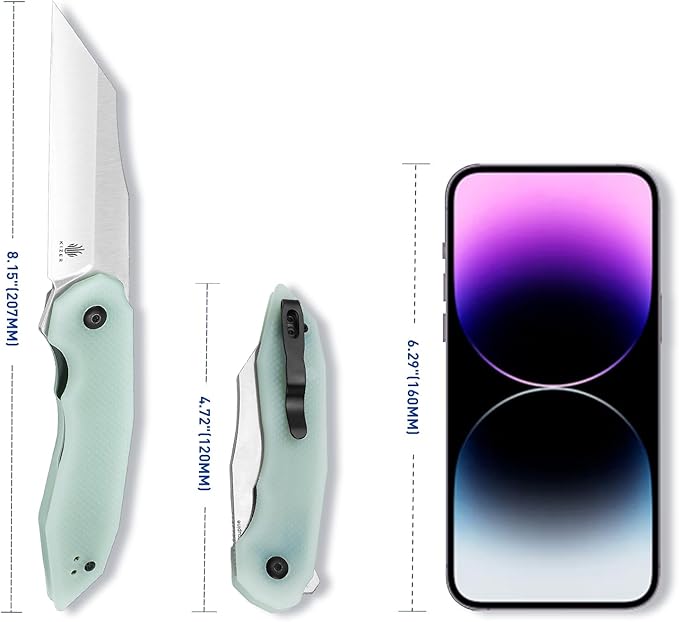Kizer Porcupine Pocket Knife, Folding Knife 3.43 Inches 9Cr18MoV Steel Blade, Jade G10 EDC Tactical Survival Knife for Man and Women, Portable Hunting Camping Knife L3008A1