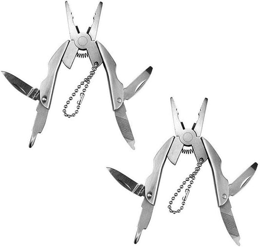 2pcs Portable Multifunction Folding Plier Stainless Steel Foldaway Knife Keychain Screwdriver Camping Survival EDC Tools Travel Kits