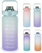 64oz Half Gallon Water Bottle With Sleeve, Water Bottles with Time Marker/Straw/Chug One Lids, Leakproof Tritan BPA Free Reusable Water Jug Easy Carry for Adult and Kids Gym Sports Outdoors