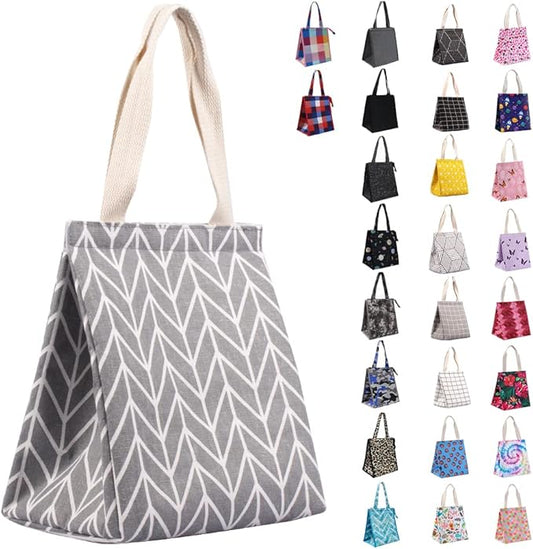 iknoe Insulated Lunch Bag for Women, 9L Sturdy Wide-Open Foldable & Portable Lunch Tote with Interior Pockets, Water-resistant Thermal Lunch Cooler for Adults Picnic Beach (Grey Waveform)